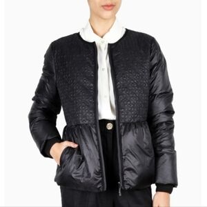 Tory Burch black quilted peplum down feather-filled puffer coat